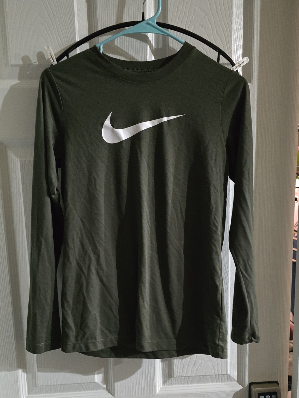 Nike Dark Olive Green Long Sleeve Shirt with White Swoosh